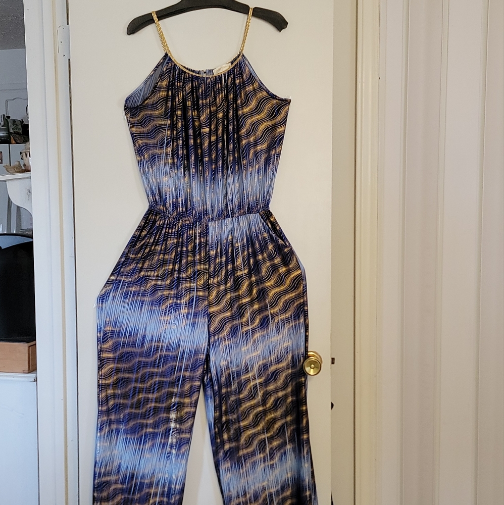 Elegant Blue and Gold Jumpsuit